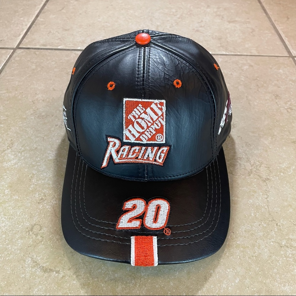 Vintage NASCAR Tony Stewart 20 Black Leather Exterior Hat Rare!